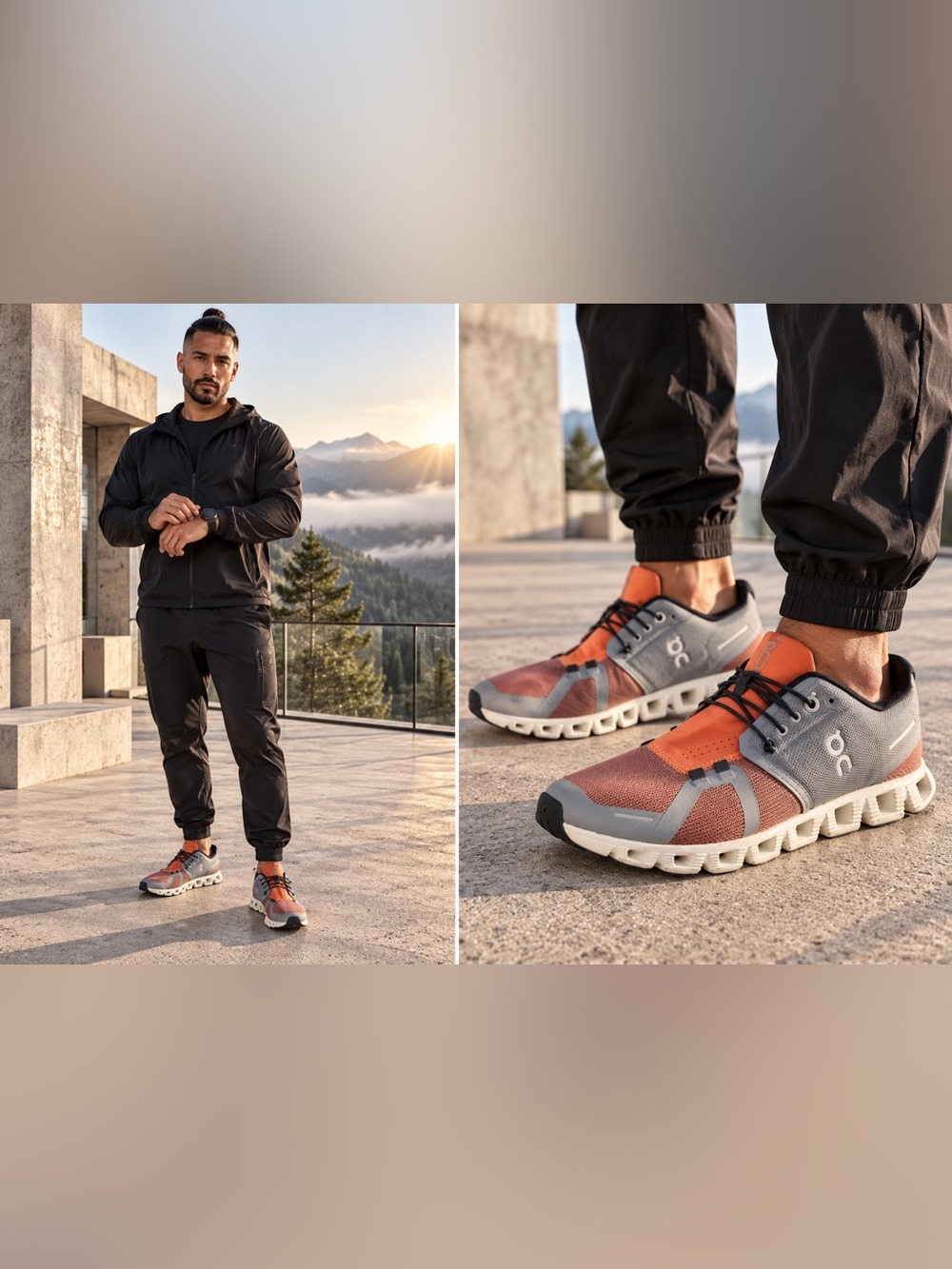On Cloud 5 Combo Men’s 7.5 Fossil Canyon Orange Gray Running Sneakers